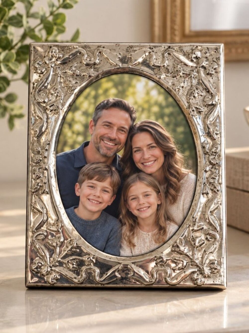 Silver Plated 3x4 Oval Photo Frame With Intricate Floral Design